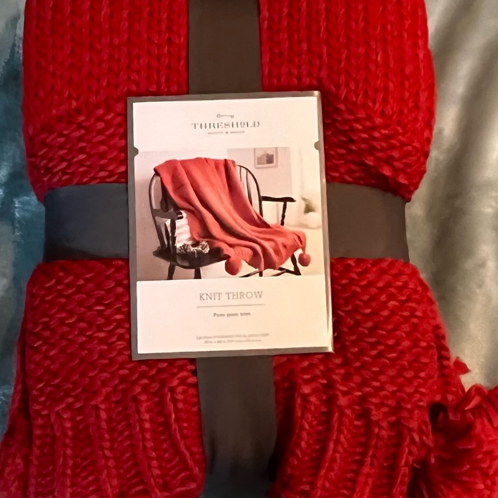 Threshold Red Knitted Pom Pom Throws